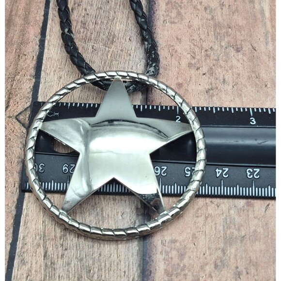 Western Texas Star Brooch Pin Pendant on a Black Faux Cord Collar Necklace 18" - Picture 11 of 11